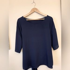 Navy Blouse w/back tie
